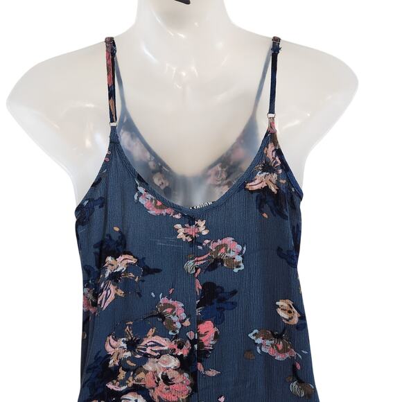 Audrey 3+1 Sleeveless Wide Leg Cropped Jumpsuit Tie Front Floral Blue Size Small - Picture 10 of 13